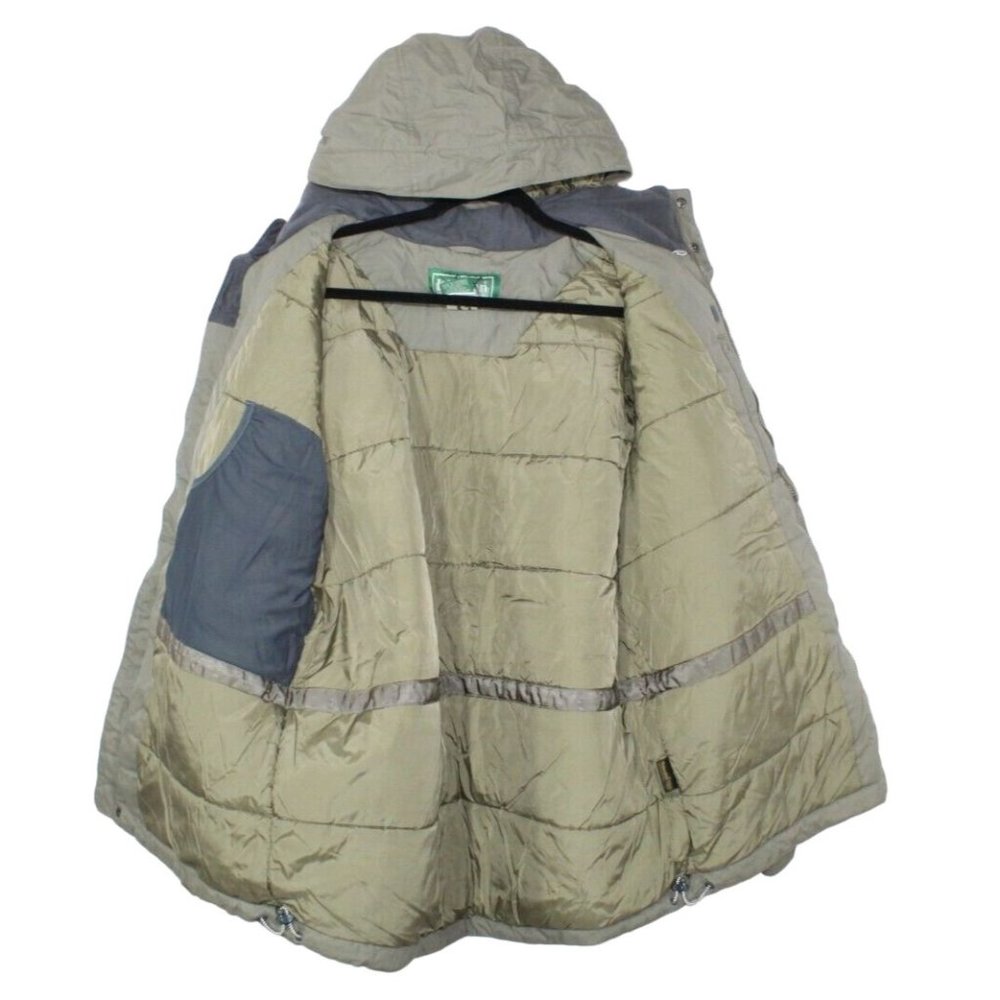 Vintage LL Bean Green Nylon Lined Zip Snaps Insulated Hooded Jacket Size L - Picture 5 of 9